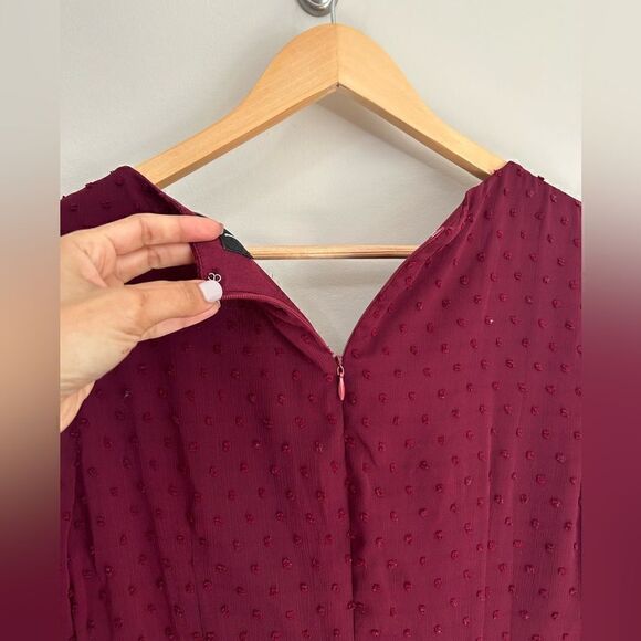 Lulus Wine and Dine Burgundy Swiss Dot Long Sleeve Skater Dress - Picture 14 of 14